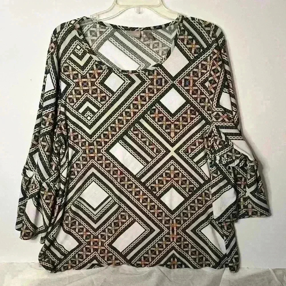 Chico’s Women’s Multicolor Polyester Tunic Size 2 Geometric Pattern